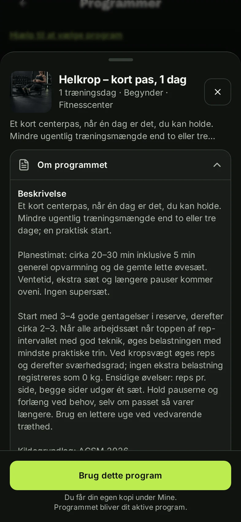 Åben beskrivelse og knappen Brug dette program