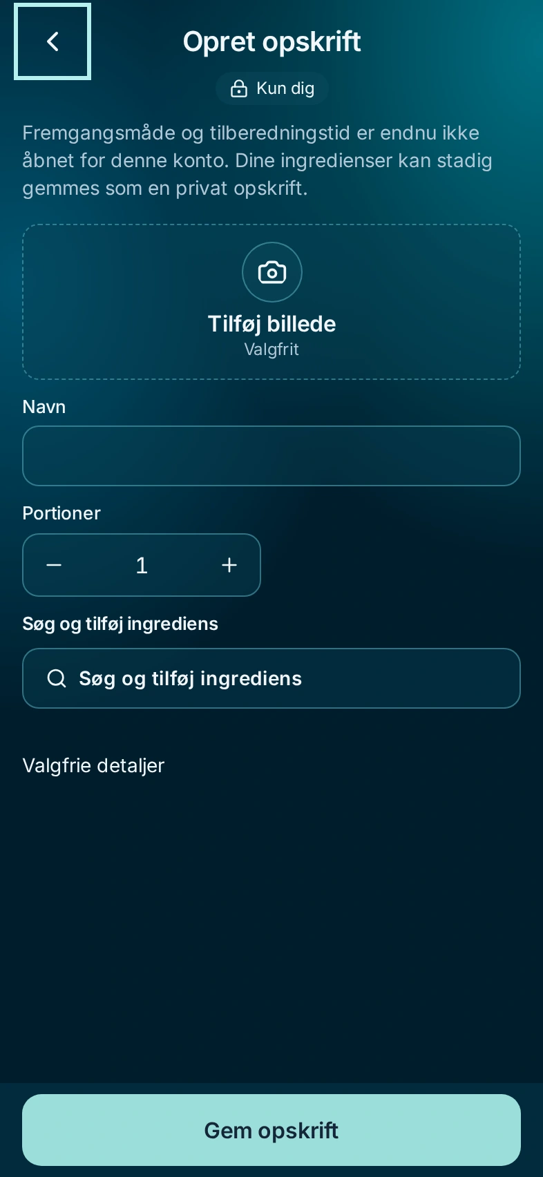 Opret opskrift