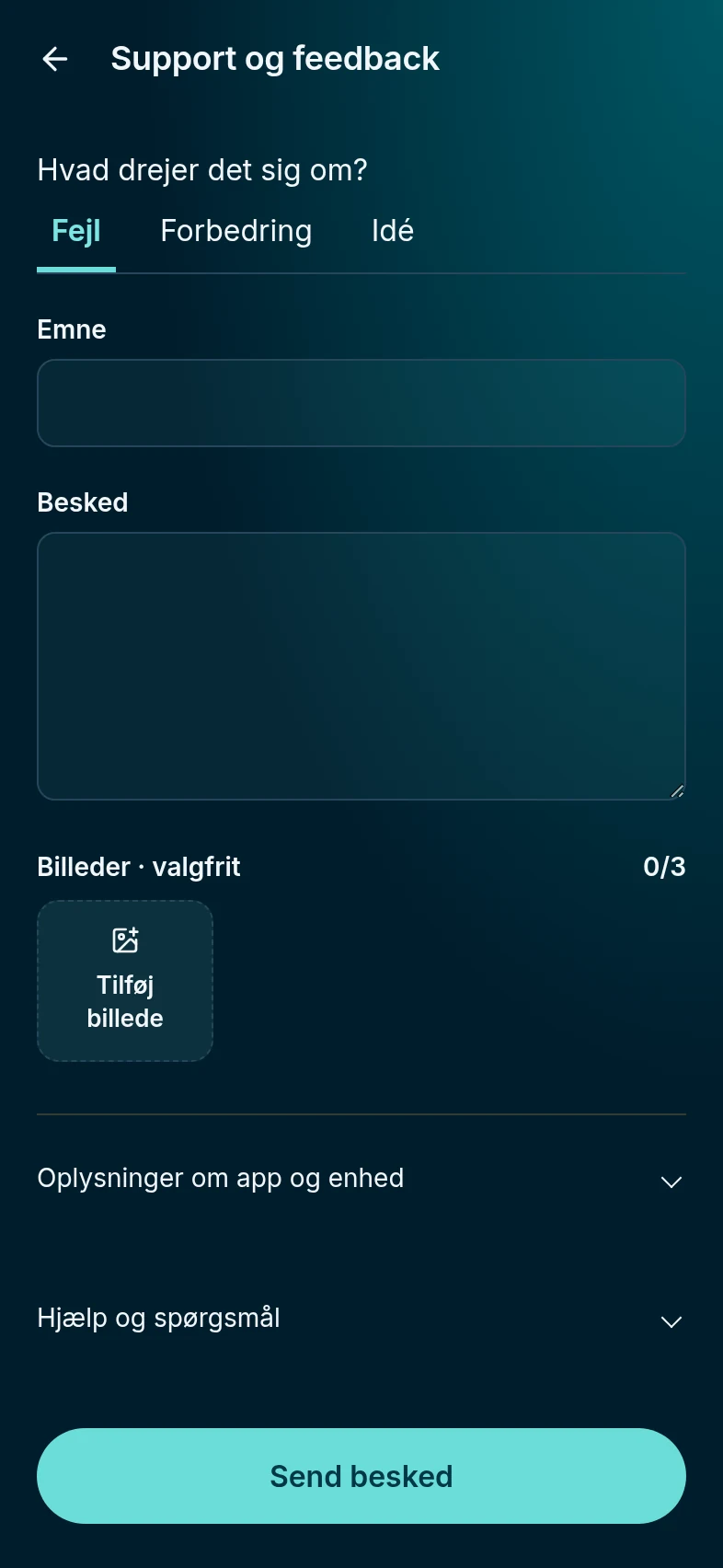Support og feedback