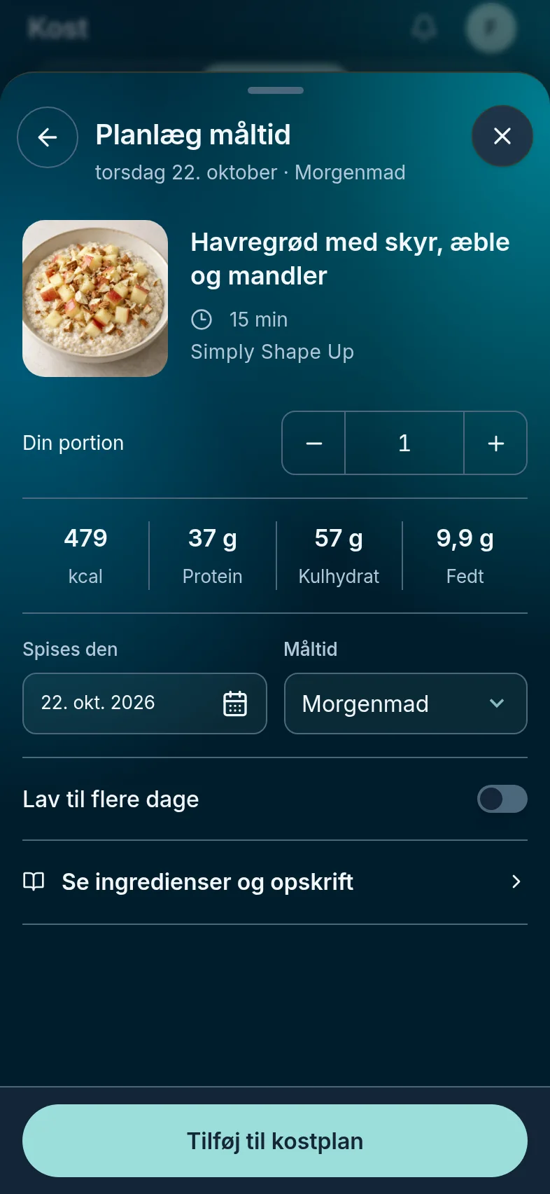 Portion i kostplanen