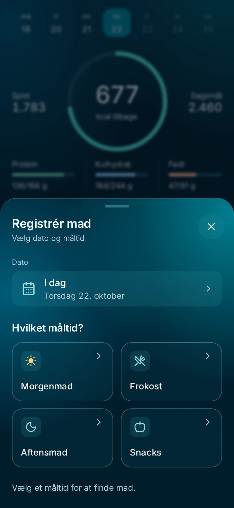 Vælg dato og måltid